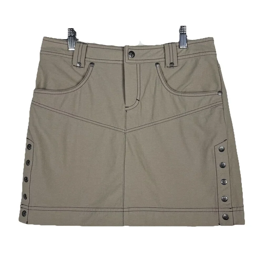 Athleta Take a Hike Mini Skirt Womens 2 Tan Khaki Side Snaps 861832 Active